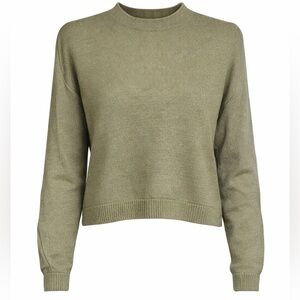 PREMISE Olive Green Boxy Cropped Crewneck Sweater Size S Relaxed Modern Knit